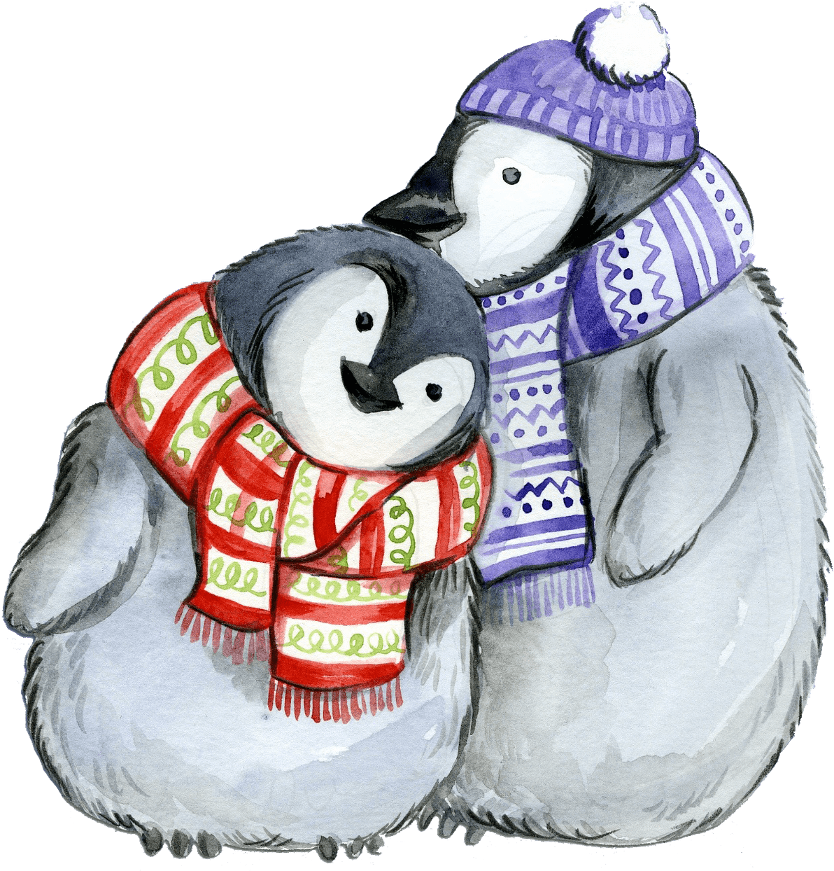 Winter Penguin Friends Watercolor PNG Image