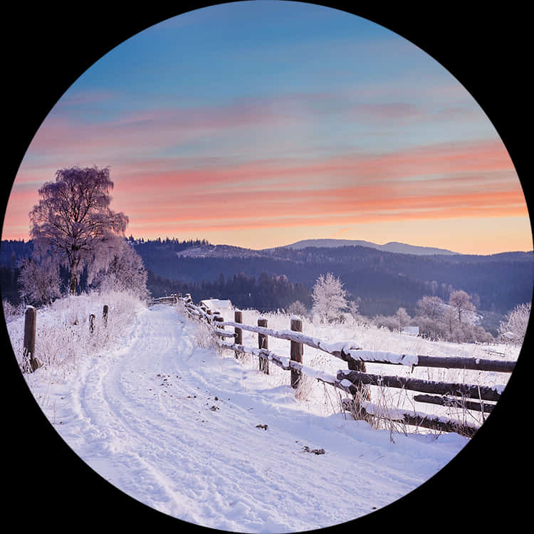 Winter Sunset Snowy Landscape.jpg PNG Image