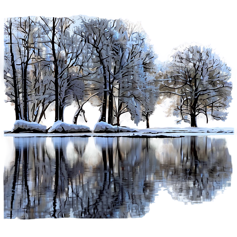 Winter Trees And Frozen Lake Png Scw PNG Image