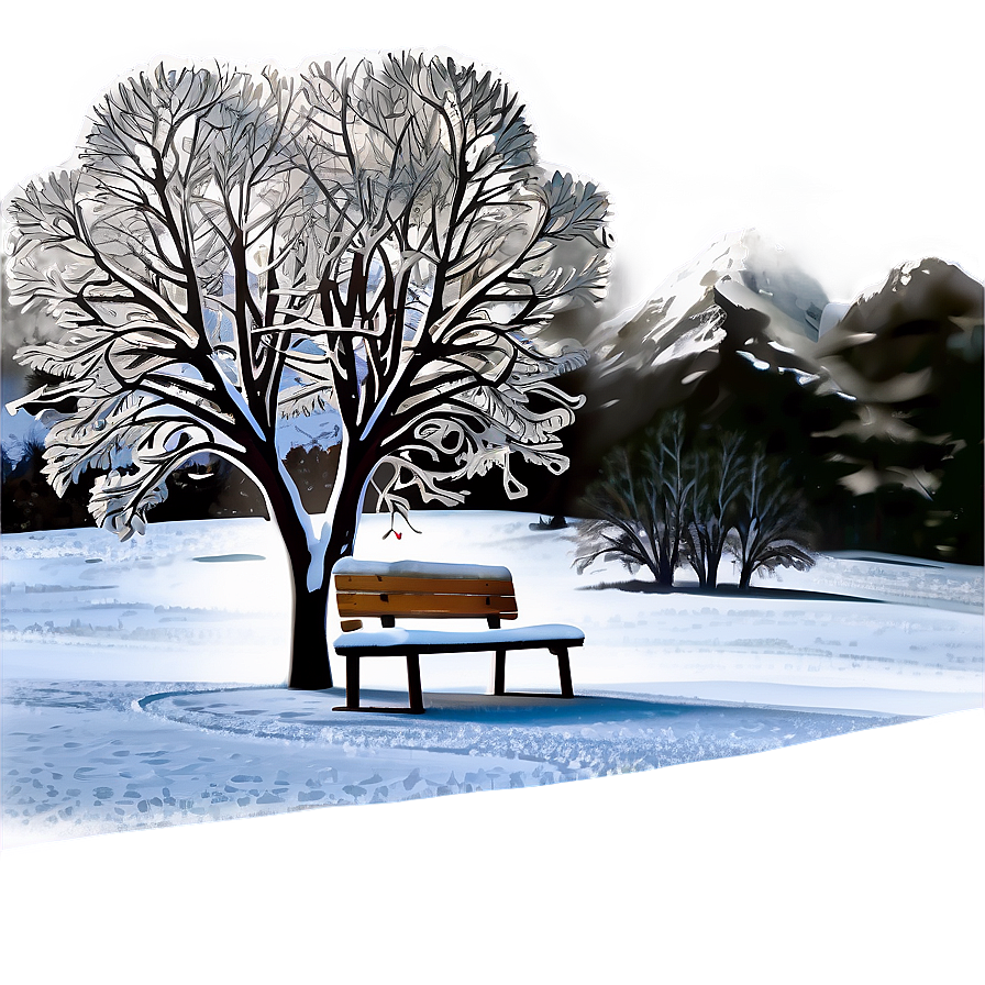 Winter Trees With Snowy Bench Png Ljo85 PNG Image