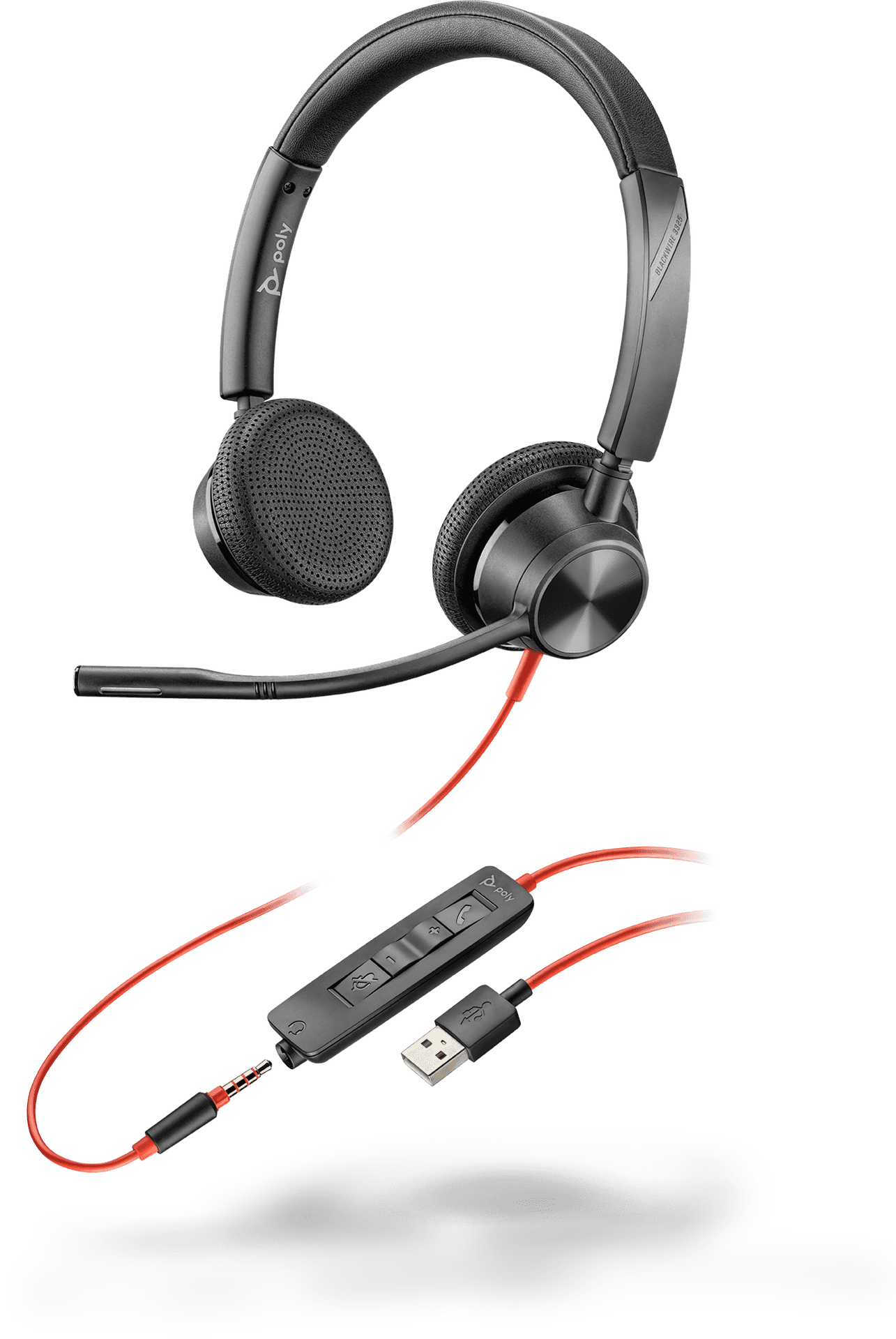 Wired Headsetwith Microphoneand Control Module PNG Image