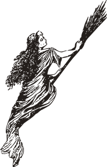 Witch Flying On Broomstick Silhouette PNG Image