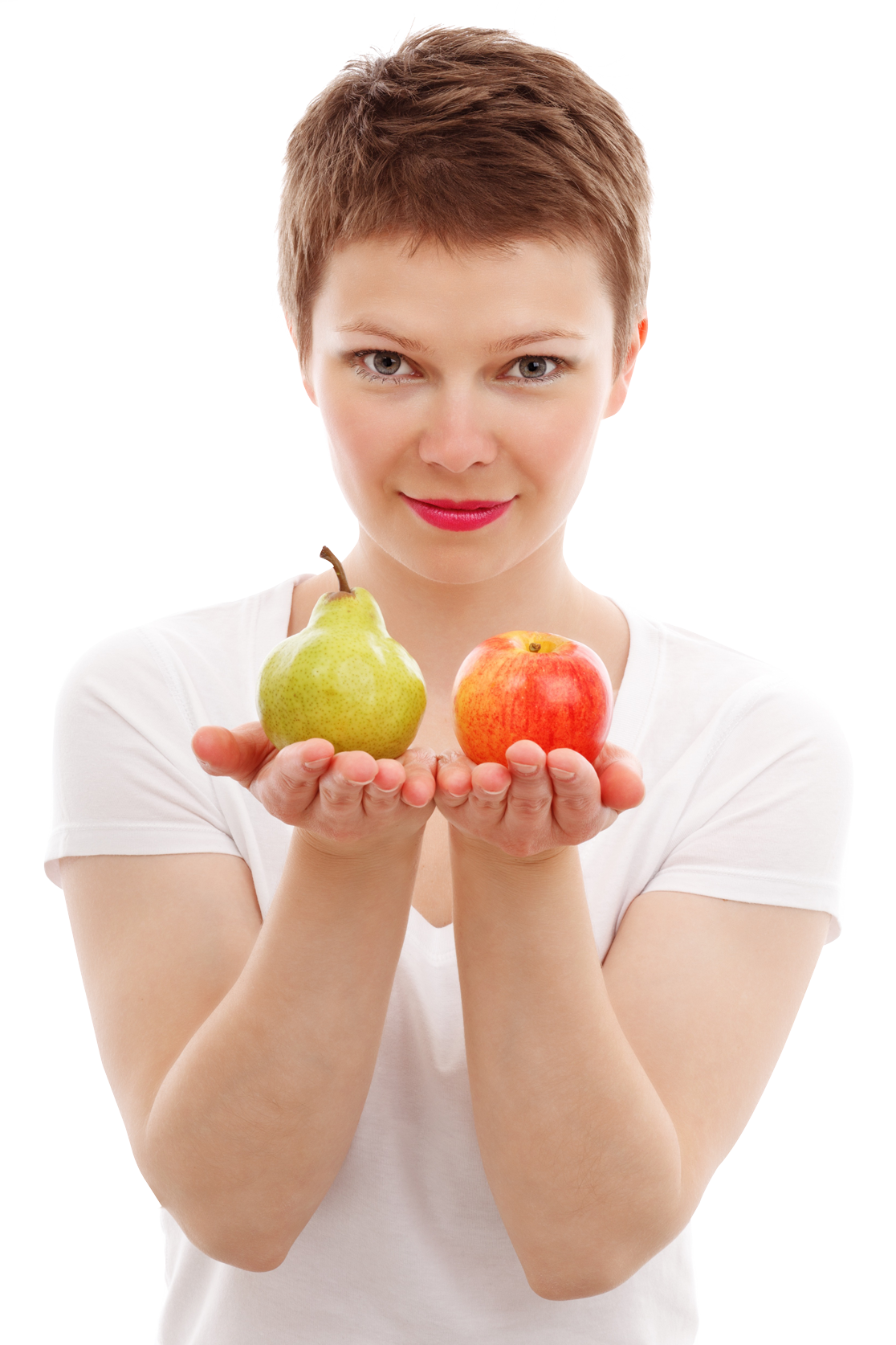 Woman Holding Appleand Pear PNG Image