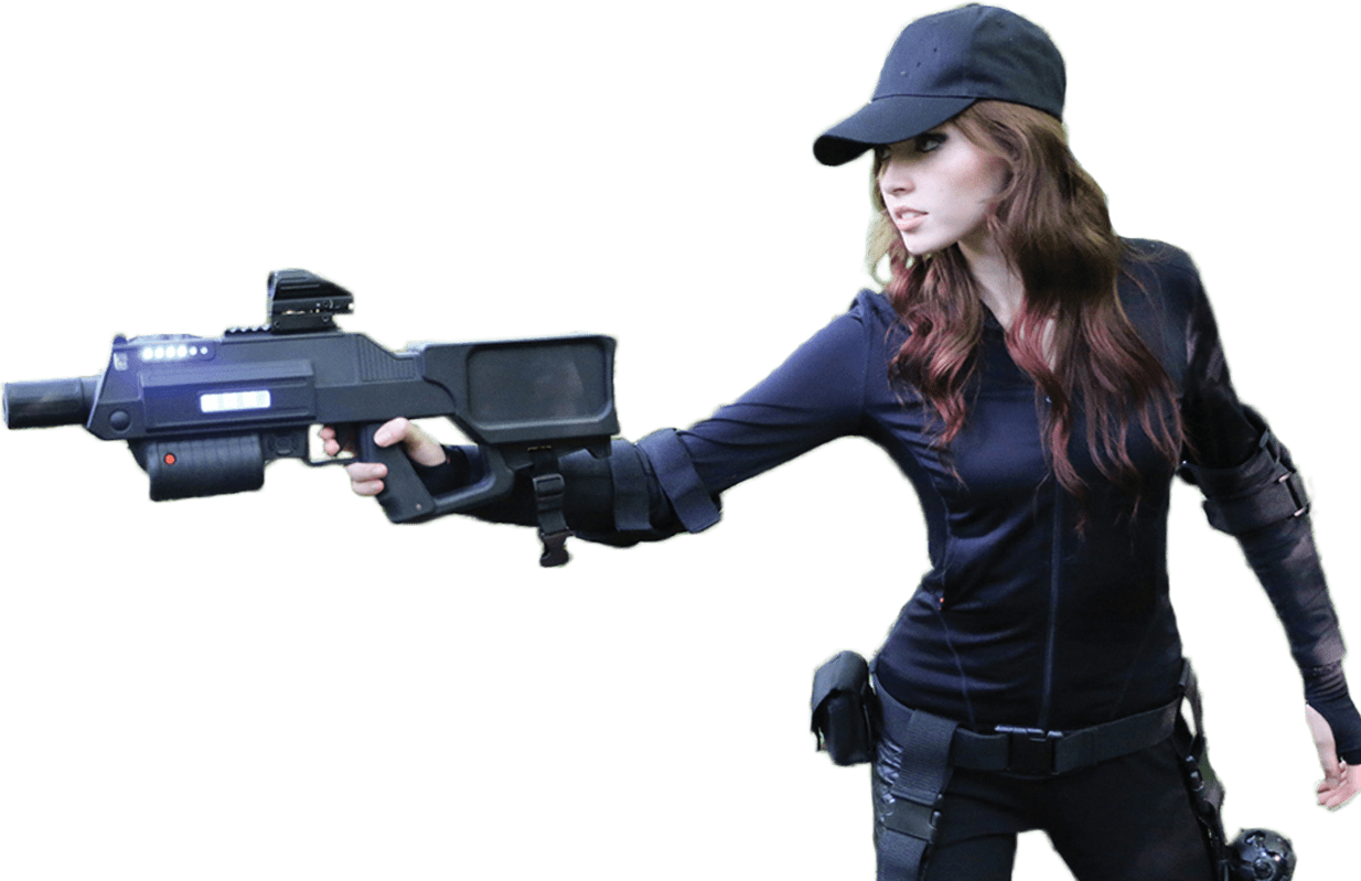 Woman_ Holding_ Futuristic_ Gun PNG Image