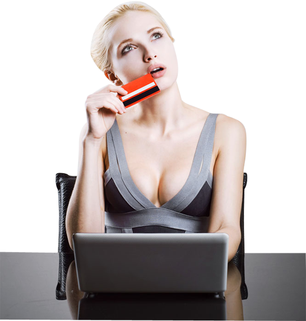 Woman Online Shopping Credit Card Thoughtful PNG Image