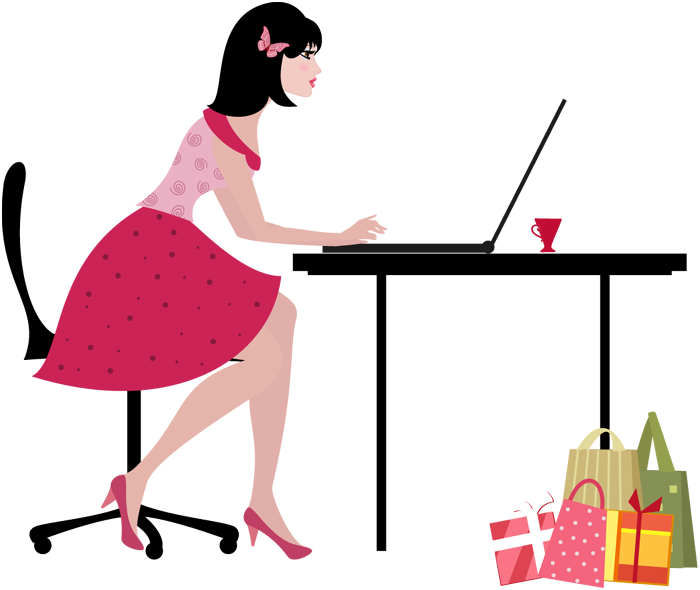 Woman Online Shopping Illustration PNG Image