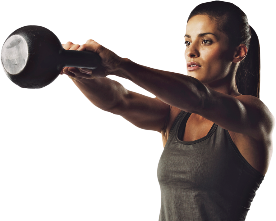 Woman Performing Kettlebell Exercise PNG Image