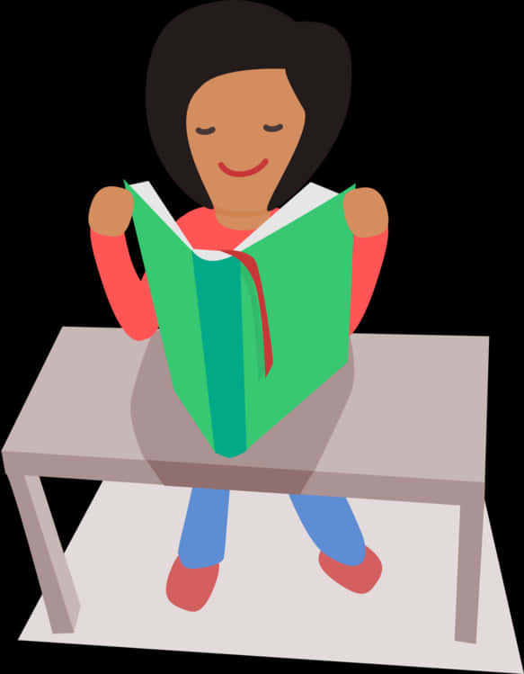 Woman Reading Book At Table PNG Image