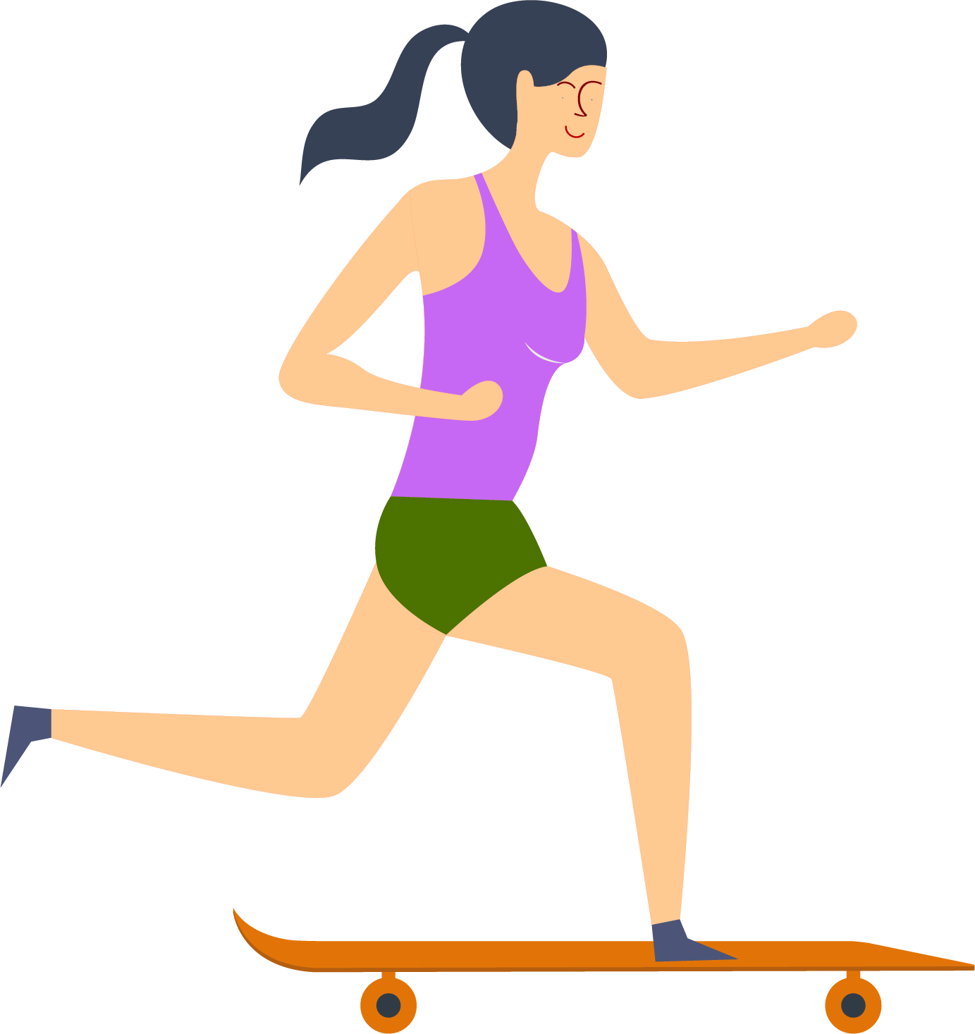 Woman Skateboarding Fitness Illustration PNG Image