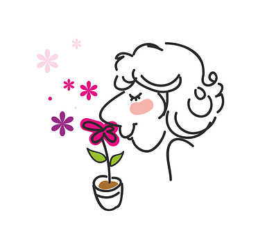 Woman Smelling Flower Line Art PNG Image