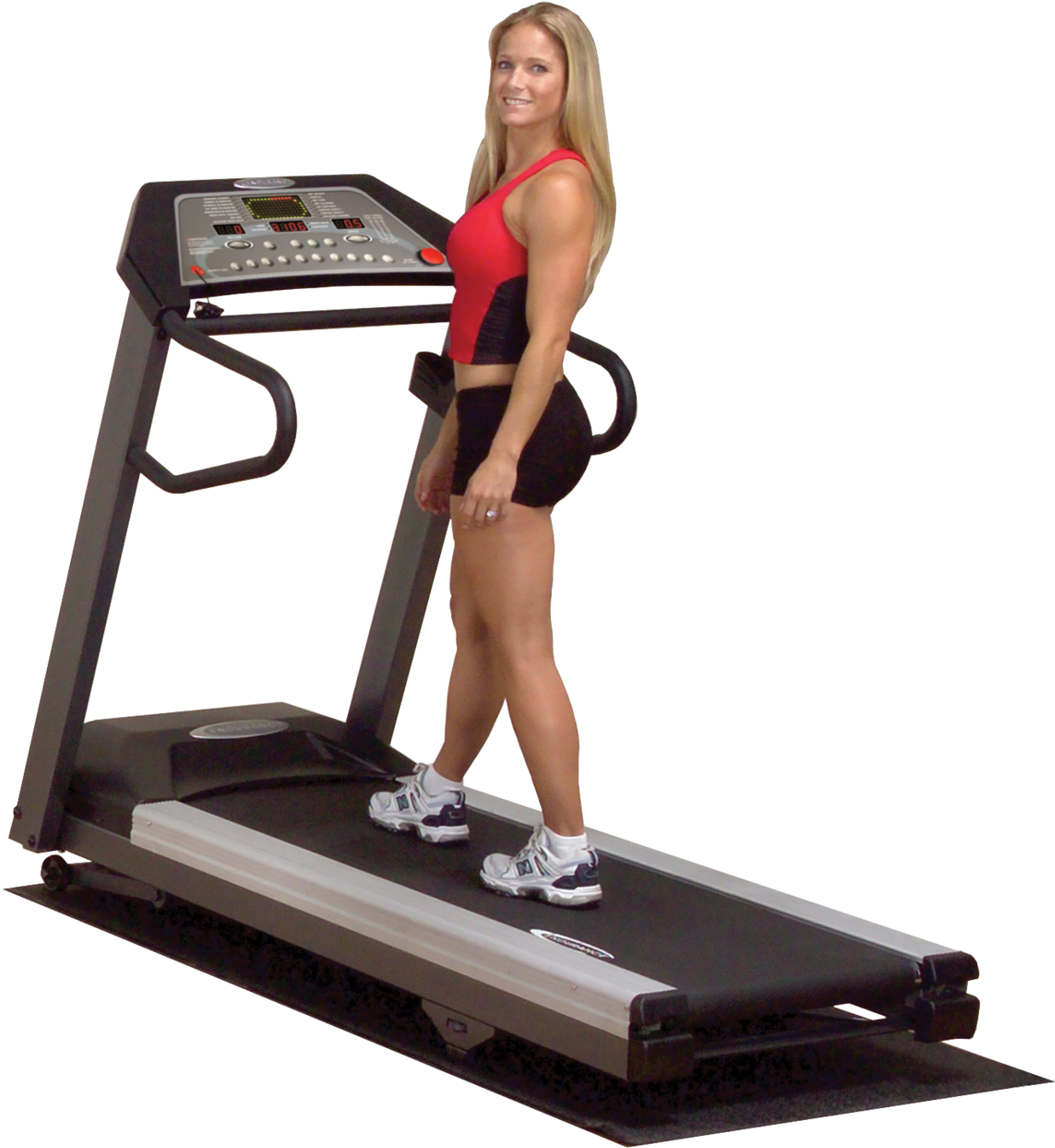 Woman Standingon Treadmill PNG Image