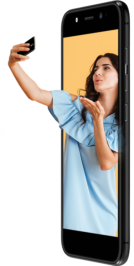 Woman Taking Selfie_ Blue Dress PNG Image