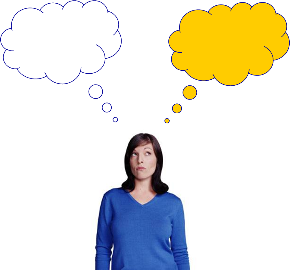 Woman Thinking With Two Thought Bubbles PNG Image