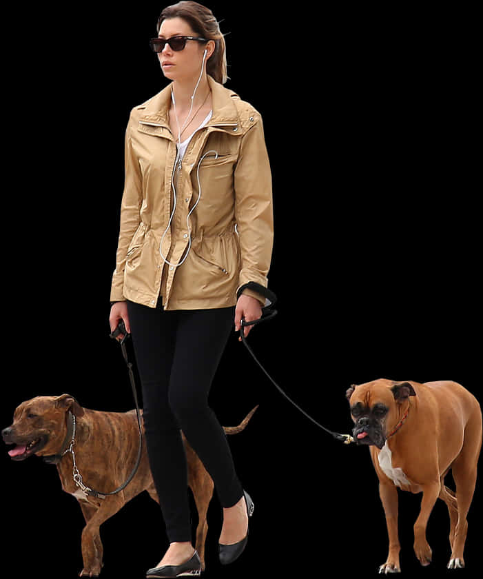 Woman Walking Dogs Casual Outfit PNG Image