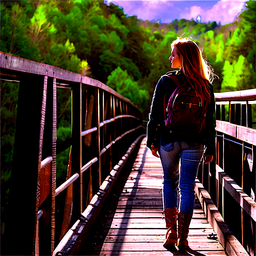 Woman Walking On Bridge Png Cqt PNG Image