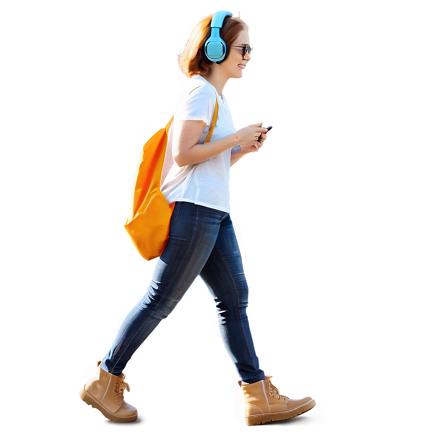 Woman Walking With Headphones Png Aiq46 PNG Image