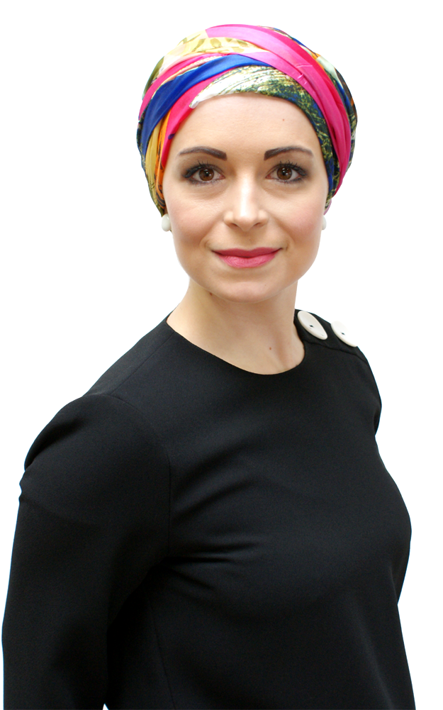 Woman Wearing Colorful Head Bandana PNG Image