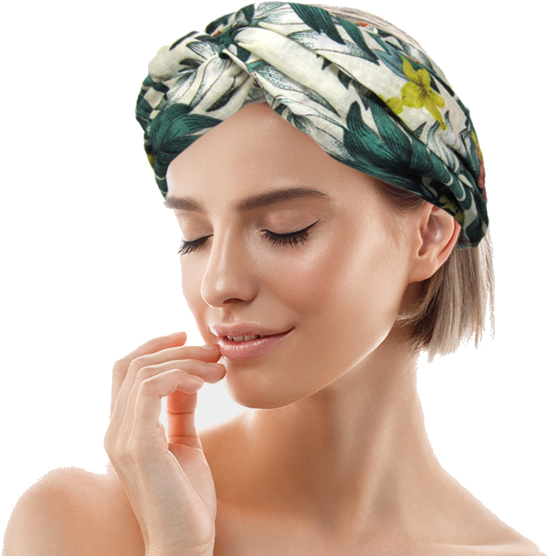 Woman Wearing Floral Head Bandana PNG Image