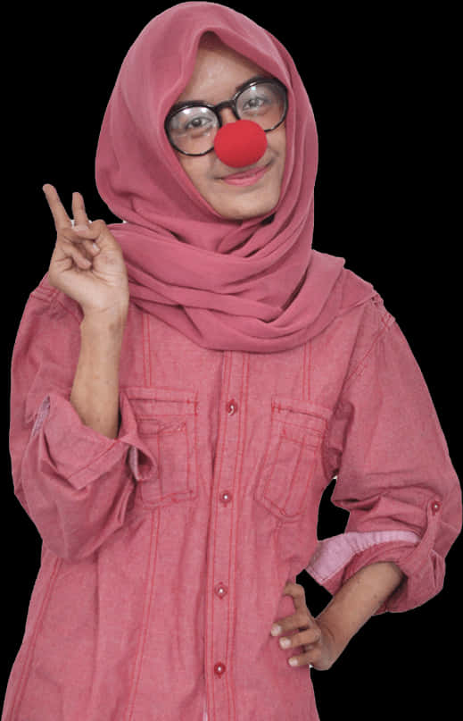 Woman With Clown Nose Gesture PNG Image