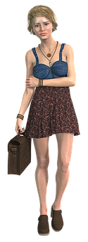 Woman With Suitcase_ Render PNG Image