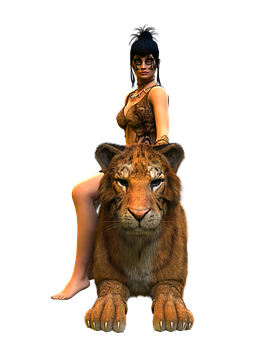 Womanand Tiger Fantasy Art PNG Image