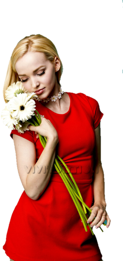 Womanin Red Dresswith White Flowers PNG Image