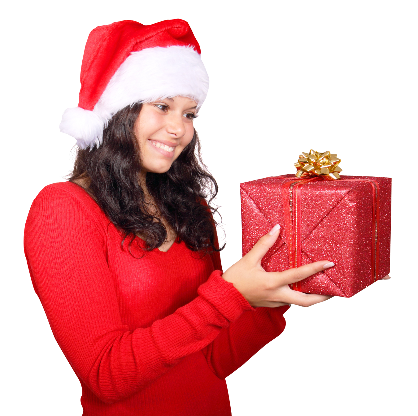 Womanwith Christmas Gift PNG Image