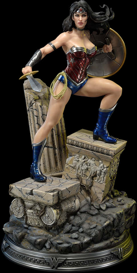 Wonder Woman Statue Action Pose PNG Image