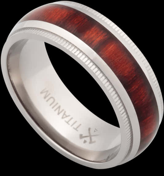 Wood Inlay Silver Band Ring PNG Image