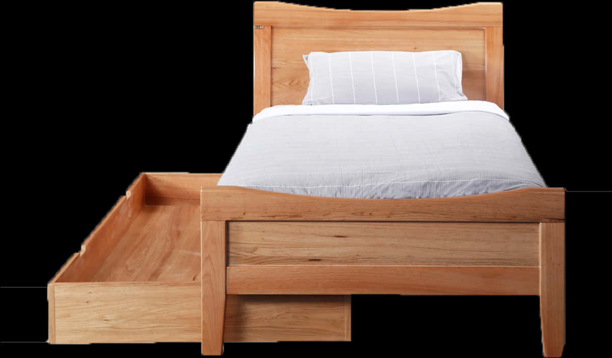 Wooden Bed With Drawers Isolated On Black PNG Image