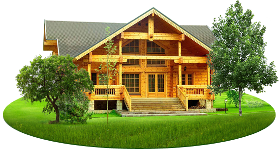 Wooden Cabin Exterior Green Lawn PNG Image