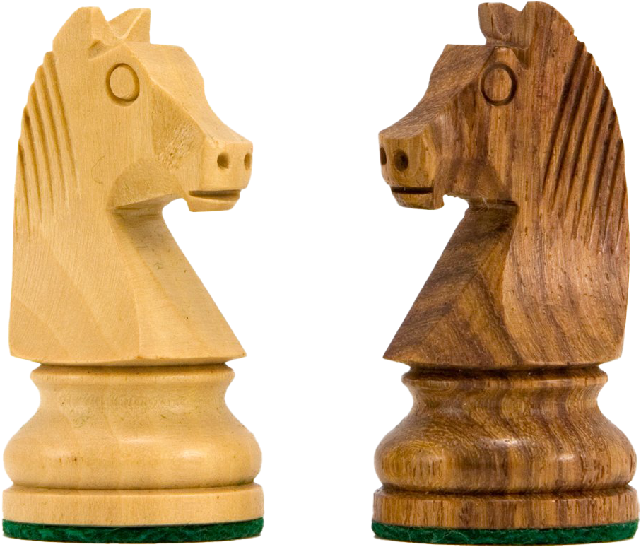 Wooden Chess Knights Facing Each Other PNG Image