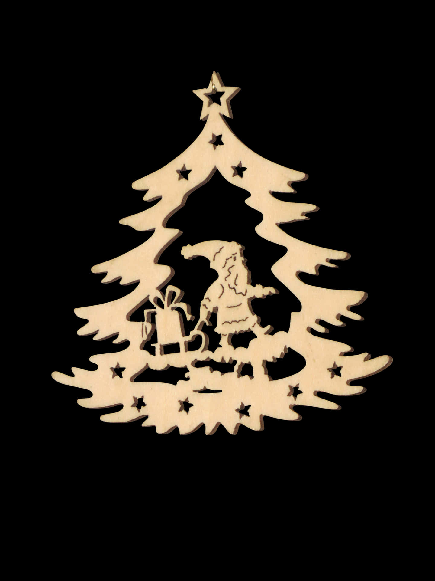 Wooden Christmas Tree Santa Claus Carving PNG Image