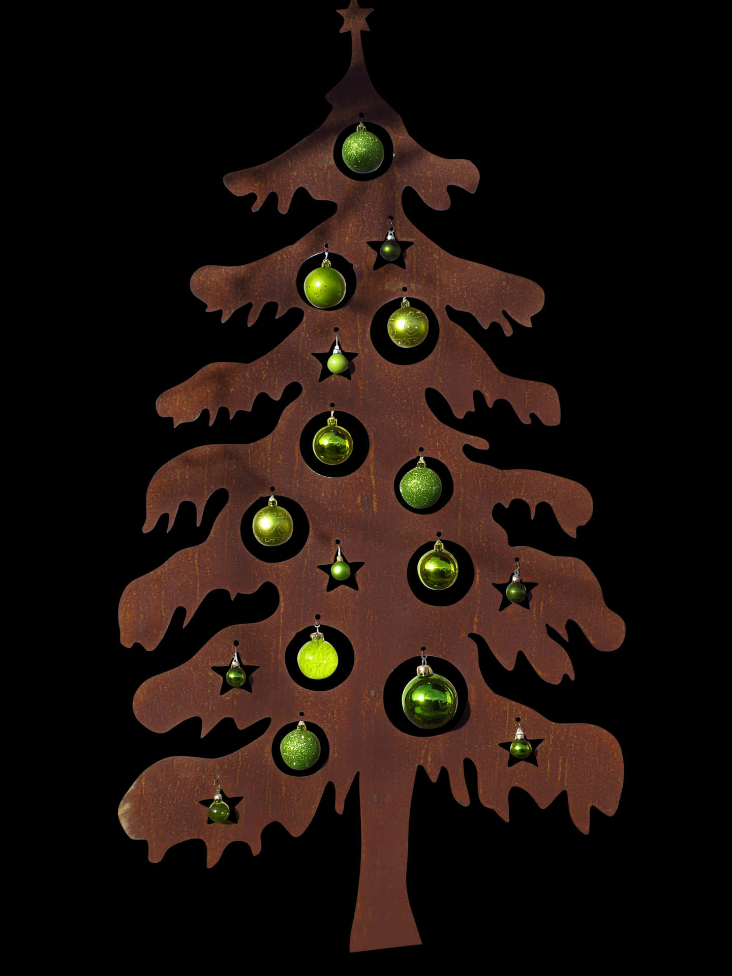 Wooden Christmas Treewith Green Ornaments PNG Image