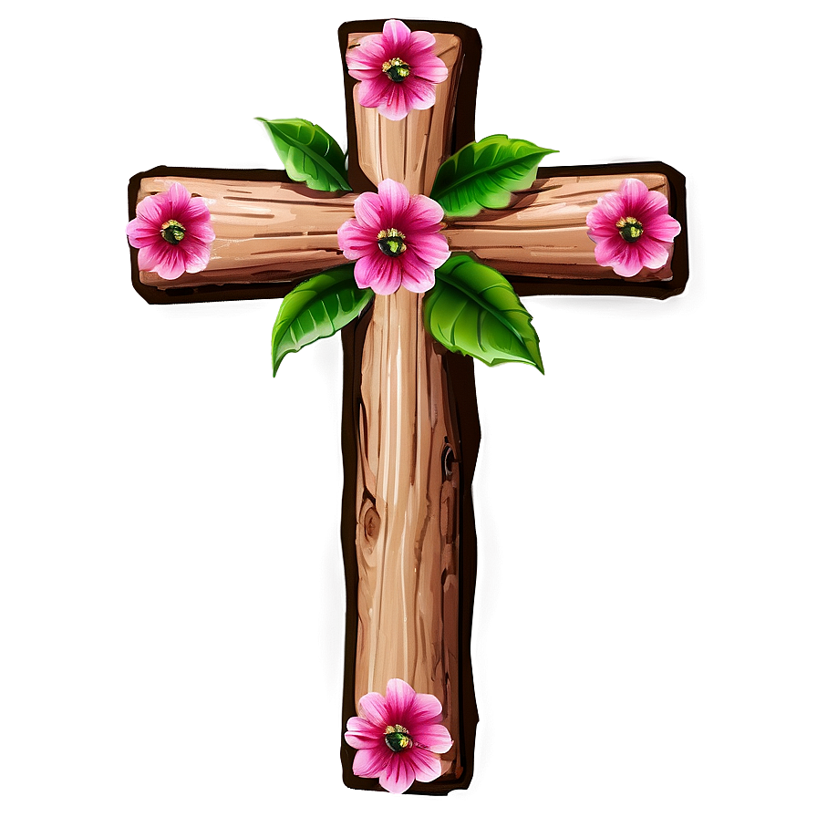 Wooden Cross With Flowers Png 05252024 PNG Image