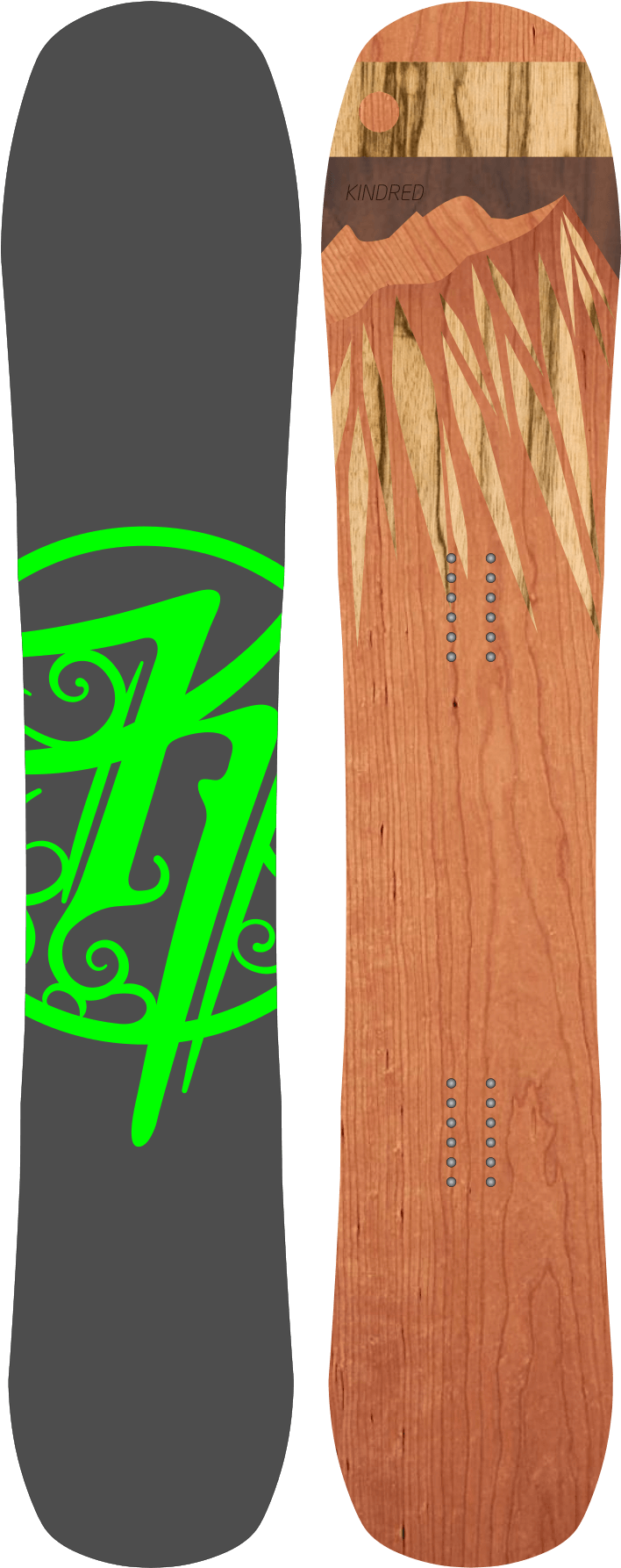 Wooden Design Snowboardwith Green Graphic PNG Image