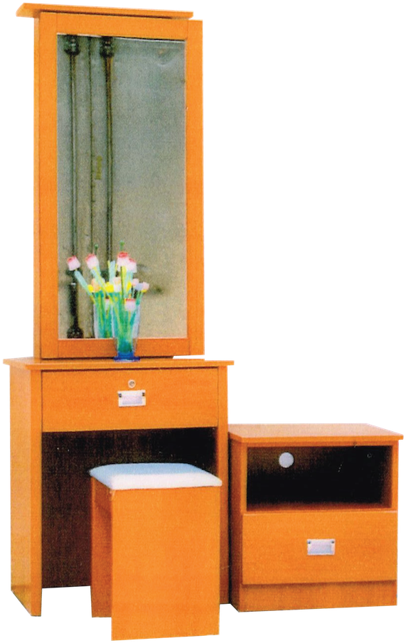 Wooden Dressing Table With Mirrorand Stool PNG Image