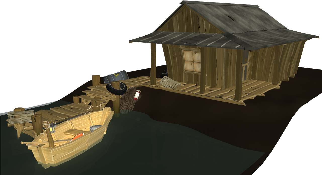 Wooden Hutwith Boat Dock3 D Model PNG Image