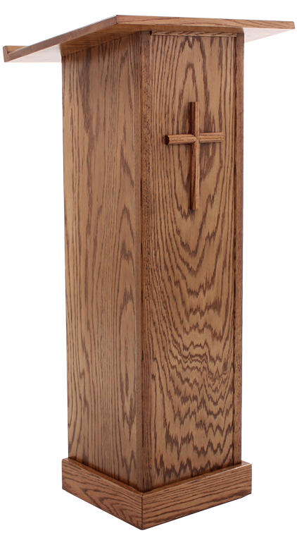 Wooden Lecternwith Cross Design PNG Image