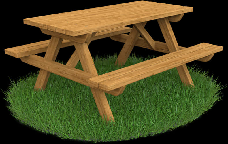 Wooden Picnic Tableon Grass PNG Image