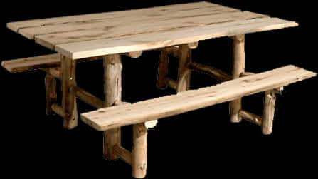 Wooden Picnic Tablewith Benches PNG Image