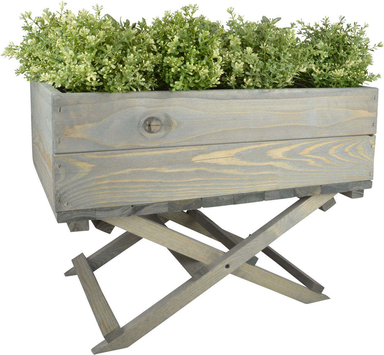 Wooden Planter With Greeneryon Stand PNG Image