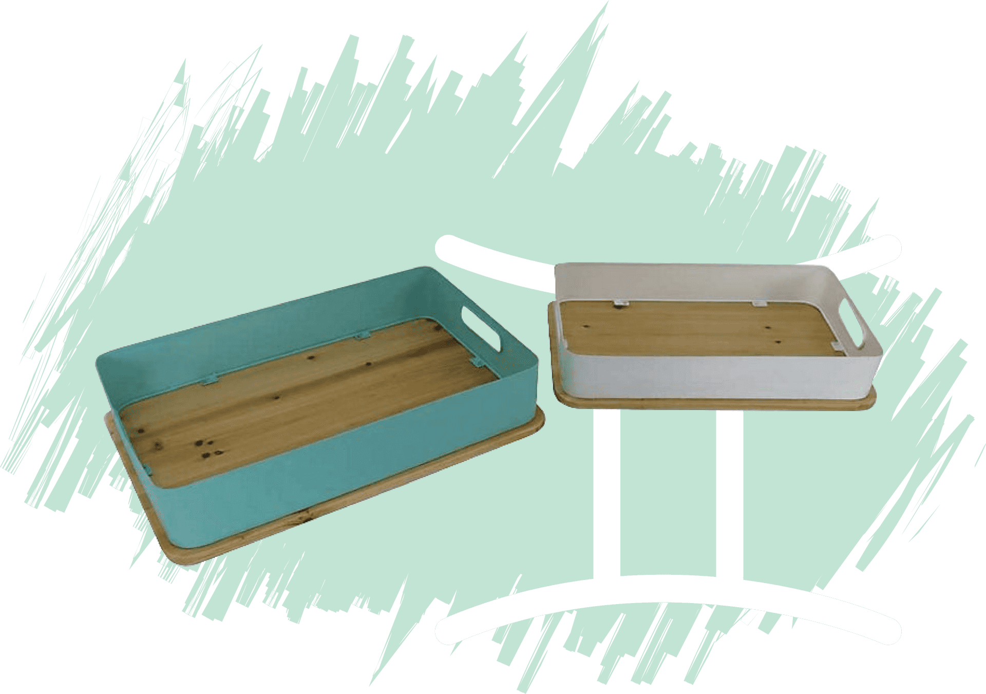 Wooden Serving Trays Twin Set PNG Image