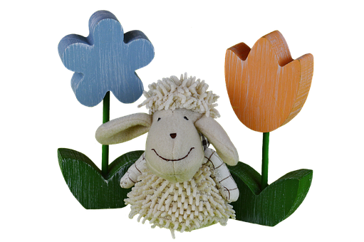 Wooden Sheepand Flowers PNG Image