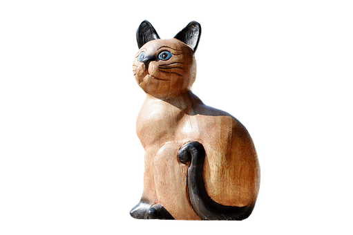 Wooden Siamese Cat Sculpture PNG Image