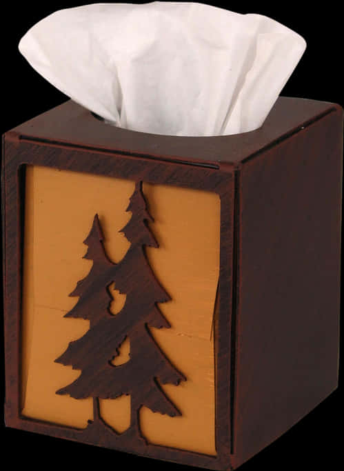 Wooden Tissue Box With Tree Design PNG Image