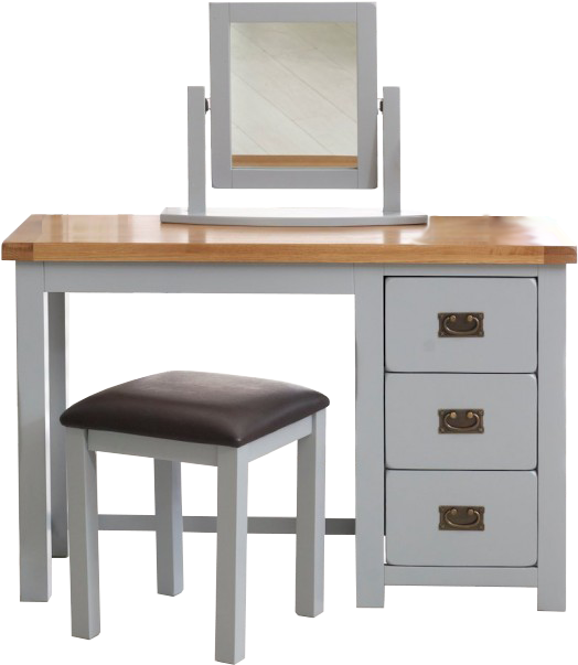 Wooden White Computer Deskwith Stooland Mirror PNG Image