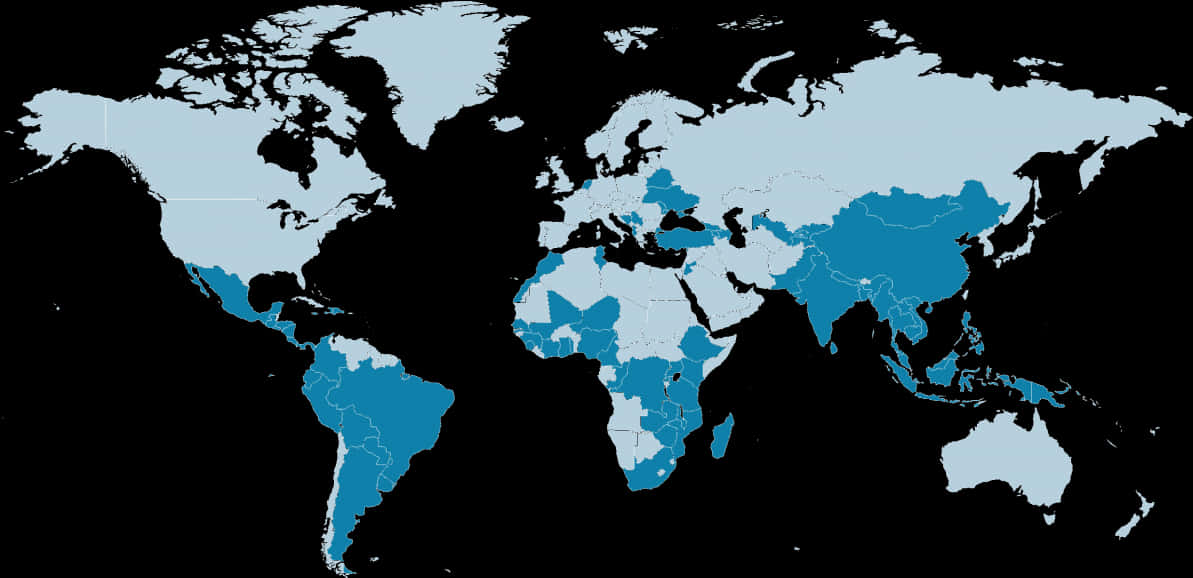 World Map Blue Highlighted Countries PNG Image