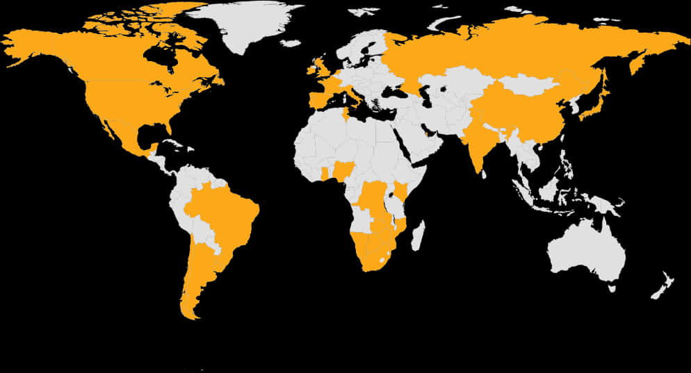 World Map Orangeand Black PNG Image