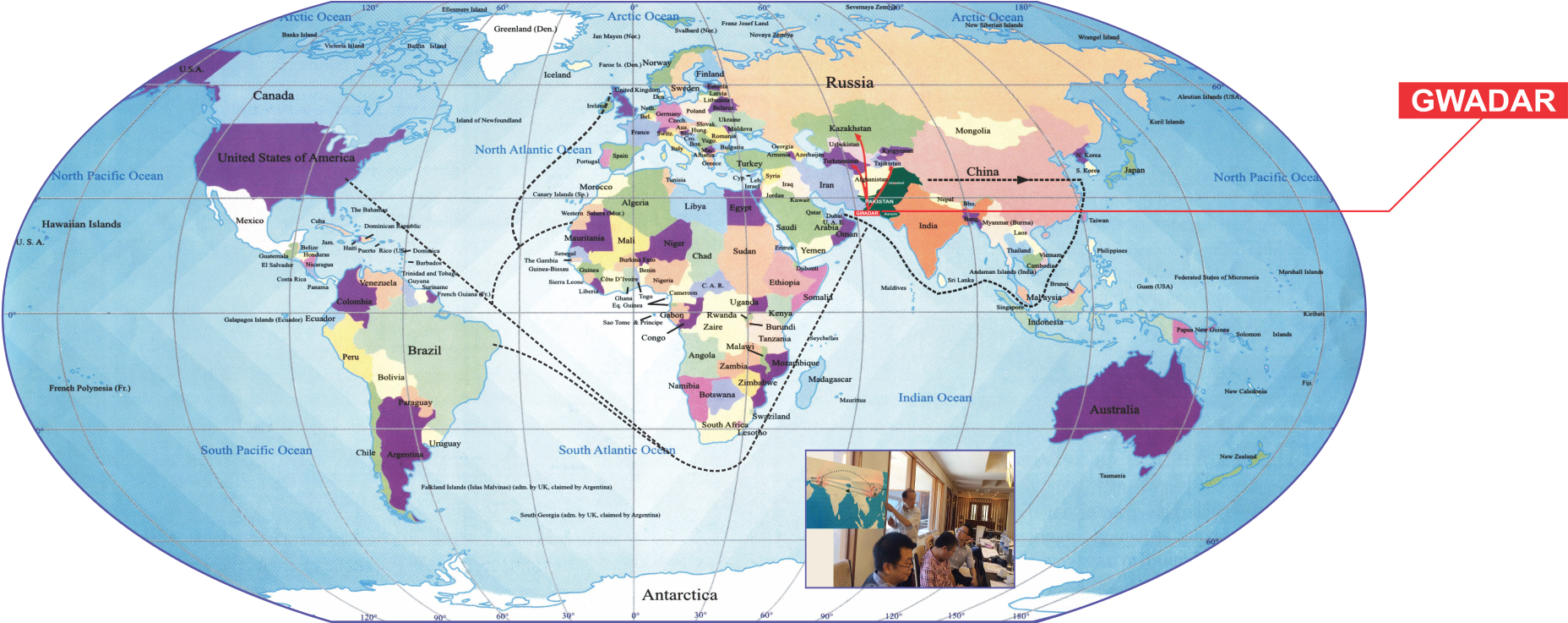 World Map Trade Routes Gwadar Highlight PNG Image